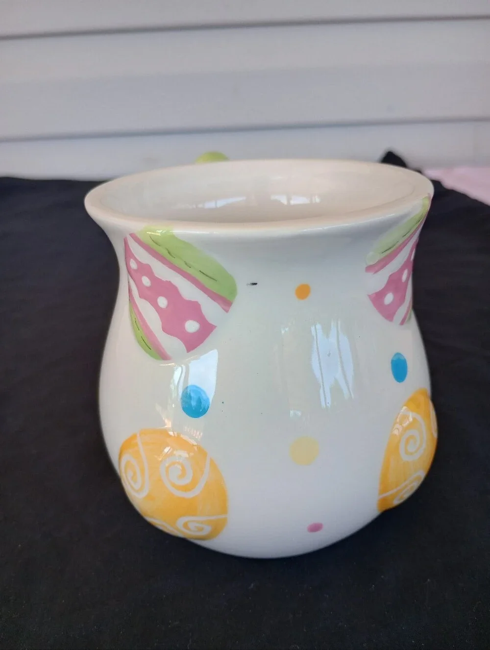 Pier 1 Imports Handpainted Dolomite Easter Egg Polka Dot Colorful Coffee Mug Cup